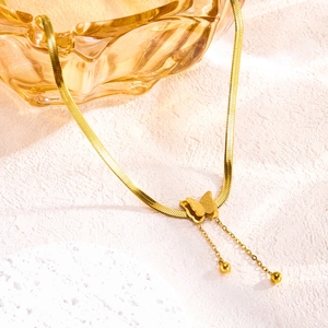 Mode Roestvrij Staal Vlinder Sieradenset Verguld Slangenketting Halsketting Armband Oorbellen Met Kwastje Voor Vrouwen Sieraden