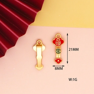 Ciondolo cinese oro rosso con carattere Fu e dimensioni per gioielli fai da te