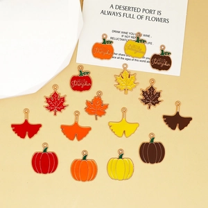 Thanksgiving Autumn Theme Alloy Enamel Maple Ginkgo Leaf Pumpkin Charms For DIY Jewelry Making Keychain Pendant Accessories