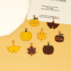 Autumn enamel charms featuring maple leaves, pumpkins and ginkgo for DIY jewelry