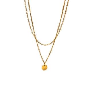 Minimalist double-layer gold hexagon pendant necklace made of durable stainless steel