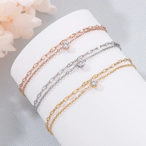 Elegante bracciale a doppio strato in acciaio inossidabile con zirconia in tre colori