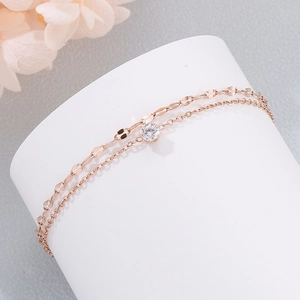 Elegante bracciale a doppio strato in acciaio inossidabile oro rosa con zircone lucido