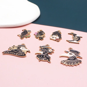 Breloques créatives en émail style punk avec médecin de peste et corbeau pour bijoux