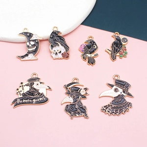Breloques en émail docteur de la peste et corbeau punk gothique pour bijoux DIY