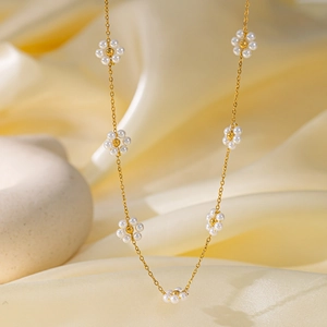 Gioielli Collana E Bracciale Con Fiori Acciaio Inossidabile Perla Artificial Bianca Artificiale Placcato Oro Elegante Moda Donna