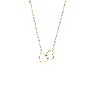 Elegant gold-tone titanium steel necklace featuring interlocking double heart pendants on O-chain