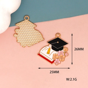 Detailed size view of graduation mortarboard and book charm showing 25x26mm dimensions