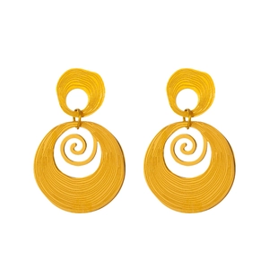 18k gold plated stainless steel hoop earrings with bread texture and spiral geometric design