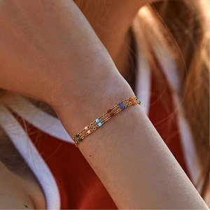 Golden double-layer chain bracelet with colorful enamel beads in Bohemian style