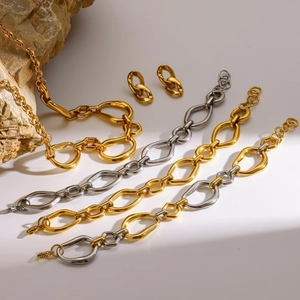 Exaggerated Stainless Steel Round Ring Jewelry Set 18K Gold Plated Thick Chain Necklace Bracelet For Women Fashion Jewelry