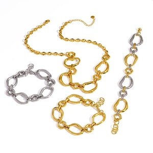High-quality 18k gold-plated stainless steel oversized link necklace and bracelet set