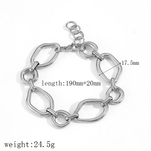 Chunky silver stainless steel irregular link bracelet with adjustable chain length