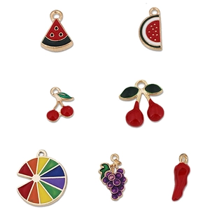 Alloy drip oil fruit charms set with watermelon, cherry, and grape pendants