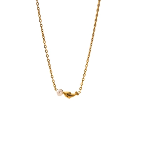 Elegant gold dolphin necklace with a white pearl pendant for women, ocean style design