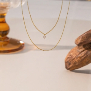 Double Layer Necklace Stainless Steel Sparkling Zircon Geometric Pendant Clavicle Chain Fashion Jewelry For Women