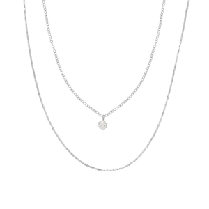 Double-layered titanium steel necklace with sparkling round zircon pendant for women