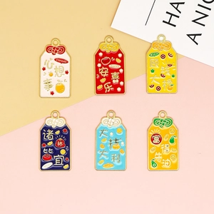 Detailed shot of six colorful enamel Omamori lucky charms for DIY jewelry and keychains