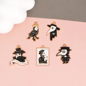 Plague Doctor Alloy Enamel Pendants Dark Gothic Crow Bird Charms For DIY Necklace Bag Decoration Zinc Alloy Jewelry Findings