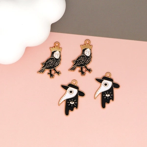 Set of four dark aesthetic enamel pendants featuring plague doctor and harpy bird designs