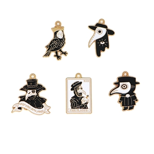 Black and white plague doctor enamel charms set for DIY jewelry making pendants
