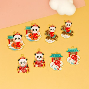 Collection of alloy enamel panda charms featuring traditional Chinese lucky motifs for DIY crafts