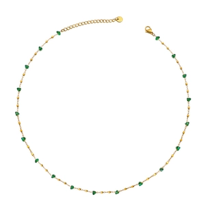 Elegante collana in acciaio inossidabile dorato con pietre verdi e ciondolo in zircone