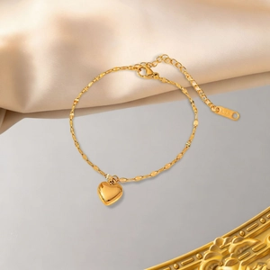 Bracelet élégant en or 18 carats avec pendentif cœur pour femme et chaîne réglable torsadée