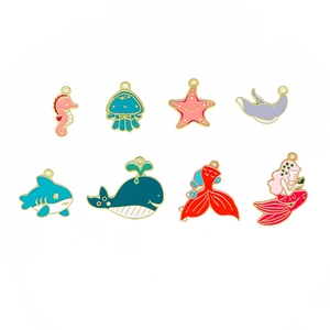Juego de dijes esmaltados de animales marinos de colores para creación de joyas DIY