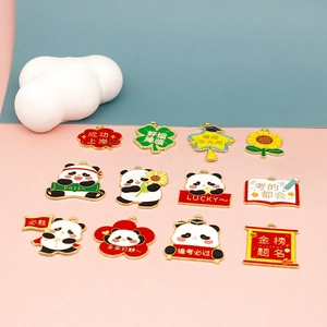 Set niedlicher Panda-Emaille-Anhänger mit chinesischem Text für DIY-Abschlussgeschenke