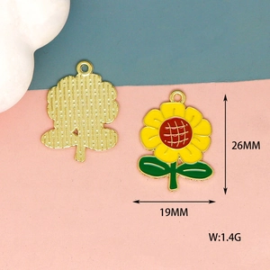 Detailansicht mit Maßen und Gewicht eines Sonnenblumen-Anhängers aus Legierung für DIY-Schmuck