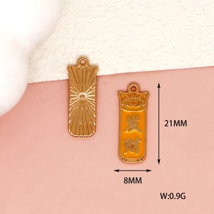 Cartoon cat fortune alloy charm for DIY jewelry, 21x8mm orange enamel pendant