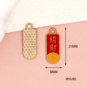 DIY jewelry accessory red and gold wealth attraction charm with 21mm height and 8mm width
