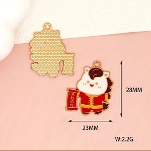 Cute red cartoon horse enamel pendant charm for DIY jewelry making and keychains