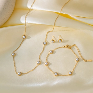 Elegante Roestvrij Staal Imitatieparels Halsketting Armband Oorbellen Sieraden Koreaanse Minimalistische Stijl Dames