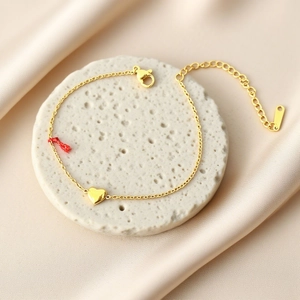 Heart Pendant Bracelet Dainty Stainless Steel With Red Cord Gold Plated Adjustable Minimalist Jewelry For Women