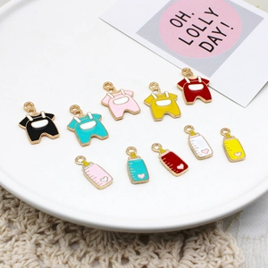 Set of colorful alloy baby charms including overalls and milk bottles for DIY jewelry