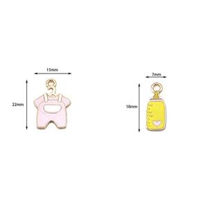 Enamel baby romper and milk bottle alloy charms for DIY jewelry making with dimensions