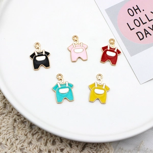 Close-up of colorful alloy enamel baby overalls charms for DIY jewelry making