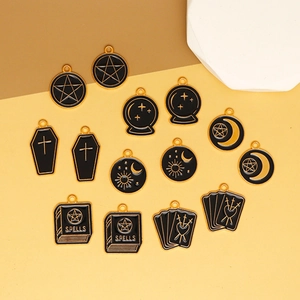 Gothic dark tarot pentagram coffin enamel charms for DIY necklace jewelry making