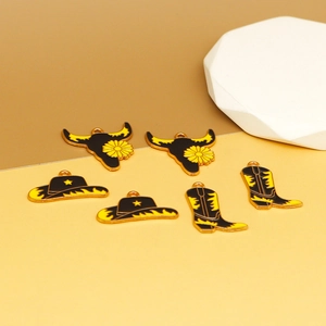 Western cowboy themed enamel charms including bull head hat and boots for DIY jewelry