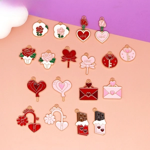 Zinc Alloy Enamel Heart Rose Charms For Valentine Day DIY Jewelry Making Bag Pendants Craft Accessories Gift For Women