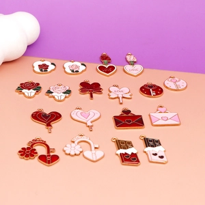 Collection of mixed Valentine's Day enamel charms featuring heart and rose designs