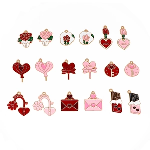 Assorted Valentine's Day enamel alloy heart and rose charms for DIY jewelry making