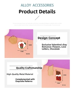 Detailed view of Valentine's Day alloy charms with rose and chocolate designs.