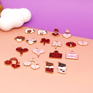 Collection of Valentine's Day enamel heart and rose charms for DIY jewelry making