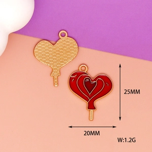 Red enamel heart lollipop alloy charms for Valentine's Day DIY jewelry making crafts