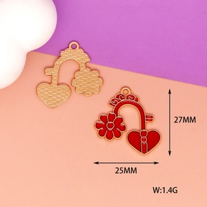 Detail view showing dimensions of red enamel heart flower charms for DIY jewelry