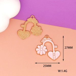 Detailed view of pink enamel heart and flower alloy charms with 27x25mm dimensions