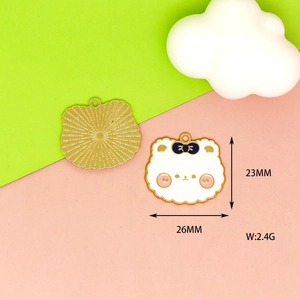 Cute cartoon bear animal head alloy enamel pendant DIY jewelry accessory 26x23mm 2.4g
